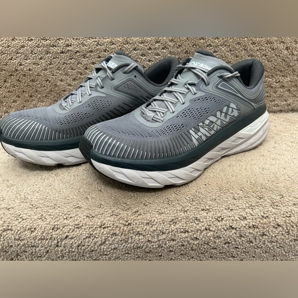 Hoka One One Bondi 7 Gray Athletic Running/Walk Shoes Sneakers Men's US Size 9.5